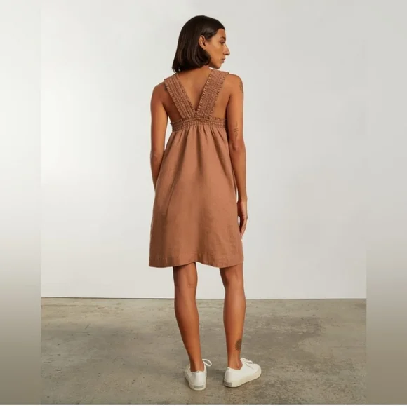 Everlane The Smocked Linen Dress Size XS Light Brown - Picture 3 of 14
